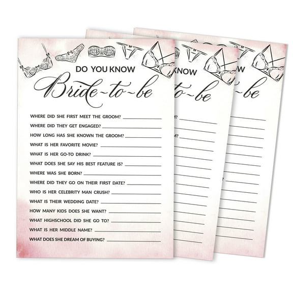 Inkdotpot 50-PackLingerie ShowerWho Know The Bride Best How Well Do You Know The Bride Bridal Shower Bachelorette PartyGameActivityCards