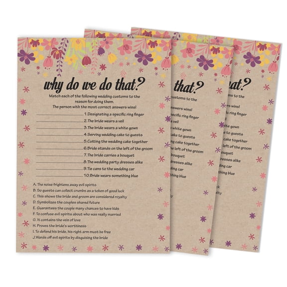 Inkdotpot 50-PackRustic Kraft FloralWhy Do We Do That Bridal Wedding ShowerGameBachelorette Party ActivityGameCards