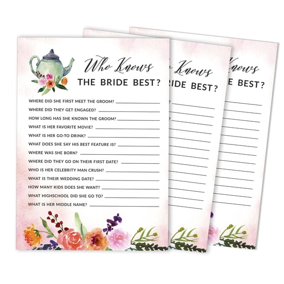 Inkdotpot 50-PackTea PartyWho Know The Bride Best How Well Do You Know The Bride Bridal Shower Bachelorette PartyGameActivityCards