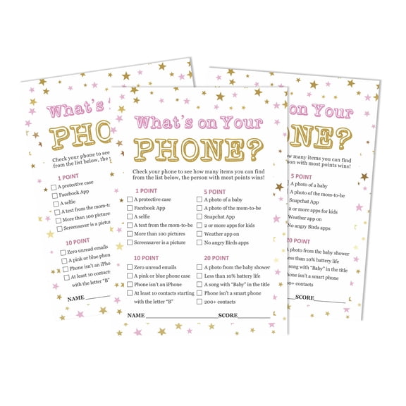 Inkdotpot 50 Sheets What'sIn Your PhoneBaby Shower GameCards Confetti Star Activity CardsPartyIdea Gender Neutral Baby Shower Party Supply