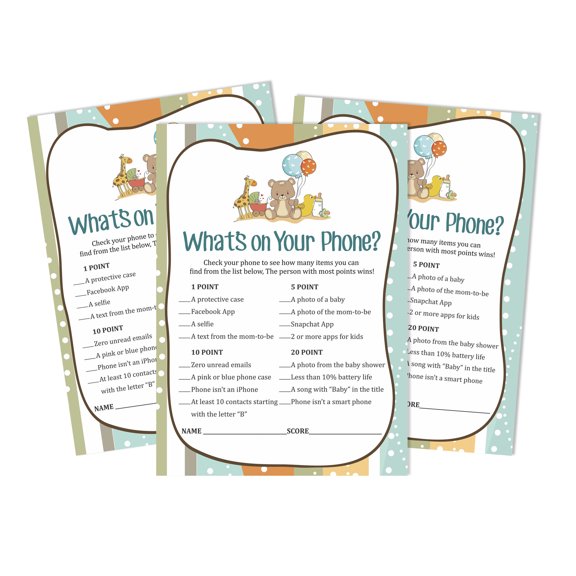 Inkdotpot 50 Sheets What'sIn Your PhoneBaby Shower GameCards Gender Neutral Activity CardsPartyIdea Baby Toys Baby Shower Party Supply