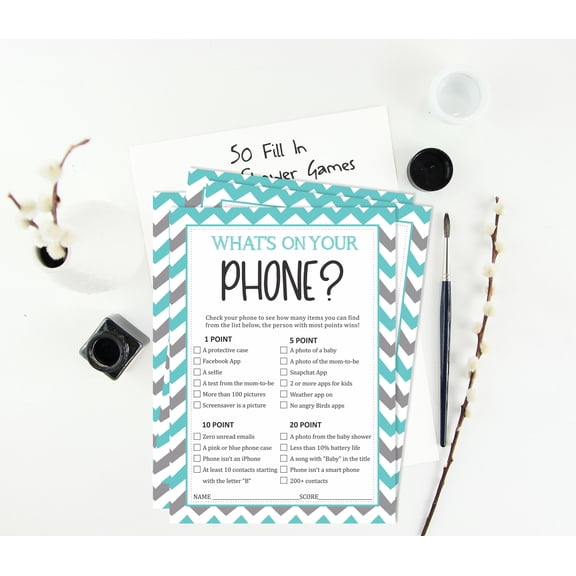 Inkdotpot 50 Sheets What'sIn Your PhoneBaby Shower GameCards Its A Boy Its A Girl Activity CardsPartyIdea Chevron Gender Reveal Baby Shower Party Supply