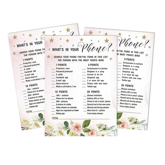 Inkdotpot 50 Sheets What'sIn Your PhoneFloral Baby Shower GameCards Its A Boy Its A Girl Activity CardsPartyIdea Gender Reveal Party Supply