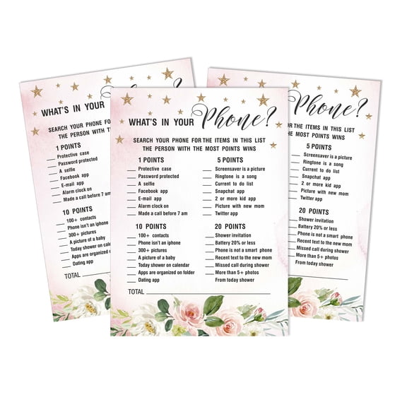 Inkdotpot 50 Sheets What'sIn Your PhoneFloral Baby Shower GameCards Its A Boy Its A Girl Activity CardsPartyIdea Gender Reveal Party Supply