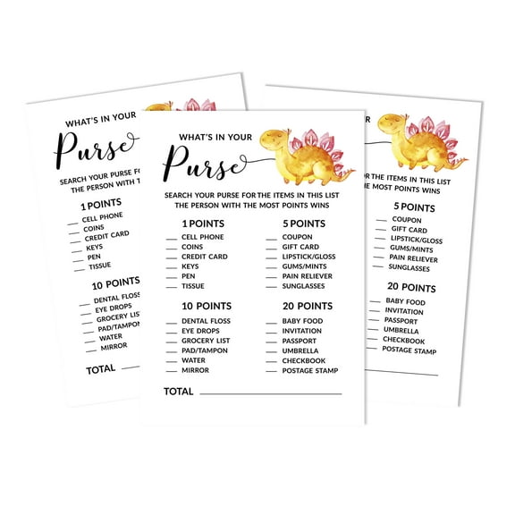 Inkdotpot 50 Sheets What'sIn Your PurseBaby Shower GameCards Dinosaur Jungle Animals Activity CardsPartyIdea Baby Shower Party Supply