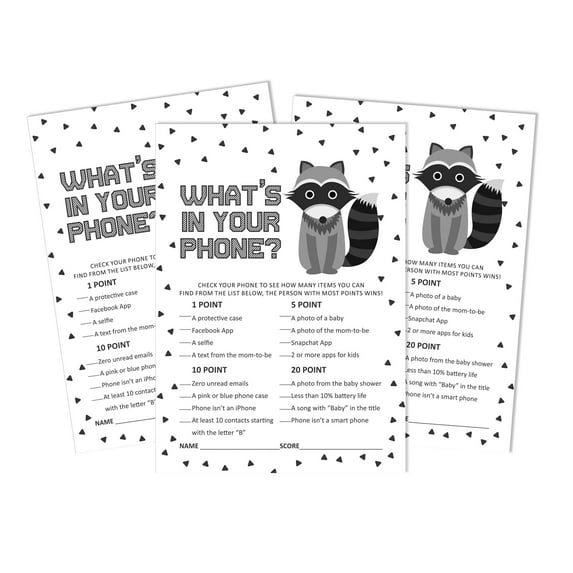 Inkdotpot 50 What's In Your Phone Baby Shower Game Cards Activity Cards Party Idea Jungle Animals Baby Shower Party Supply