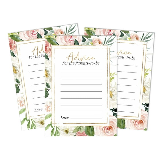 Inkdotpot 50Advice CardsFor Baby Shower Game Gender Neutral Advice For New Mom & Dad Floral Boy Or GirlParty Supplies
