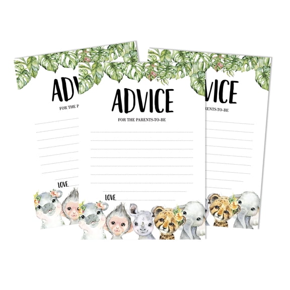 Inkdotpot 50Advice CardsFor Baby Shower Game Safari Jungle Animals Advice For New Mom & Dad Boy Or GirlParty Supplies