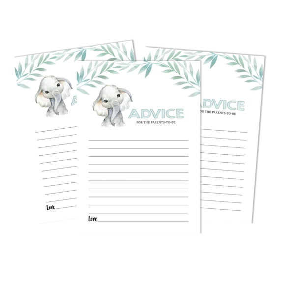 Inkdotpot 50Advice CardsNew ParentsFor Baby Shower Game Party SuppliesBaby Elephant Gender Neutral Advice For New Mom & Dad