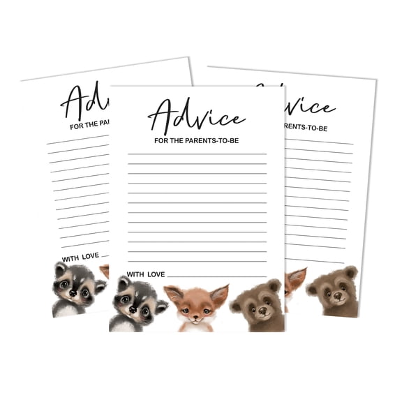 Inkdotpot 50Advice CardsNew ParentsFor Baby Shower Game Party SuppliesHedgehog,Fox And Bear Jungle Animals Advice For New Mom & Dad