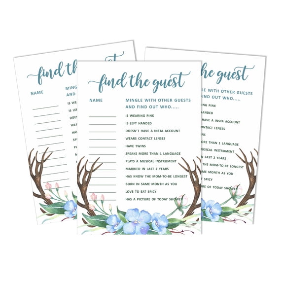 Inkdotpot 50Find The GuestBaby Shower Game Party Supply Gender Neutral Antler (Boy) Icebreaker Party Game