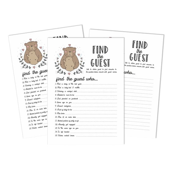 Inkdotpot 50Find The GuestBaby Shower Game Party Supply Gender Neutral Bear Animal Icebreaker Party Game