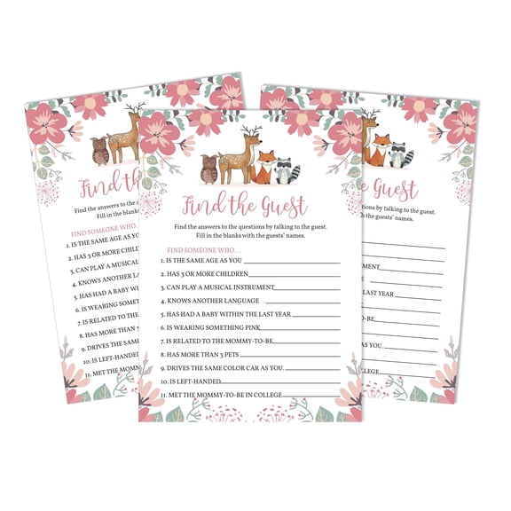 Inkdotpot 50Find The GuestBaby Shower Game Party Supply Gender Neutral Floral & Animals Icebreaker Party Game