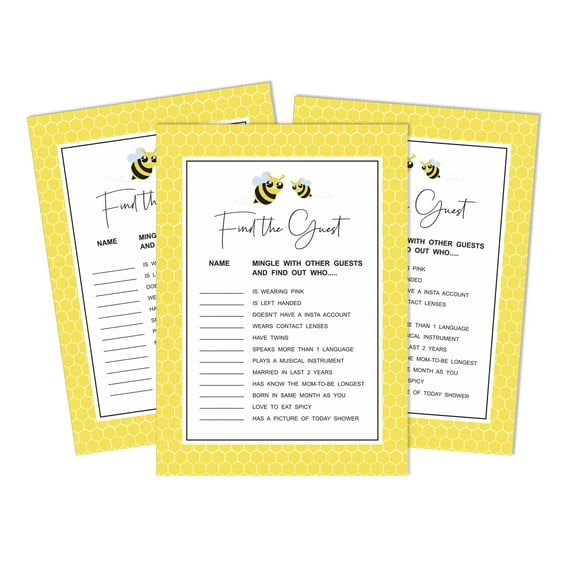 Inkdotpot 50Find The GuestBaby Shower Game Party Supply Honey Bee Gender Neutral Icebreaker Party Game