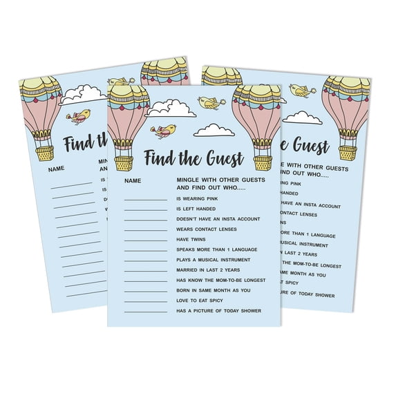 Inkdotpot 50Find The GuestBaby Shower Game Party Supply Hot Air Balloon Gender Neutral Icebreaker Party Game