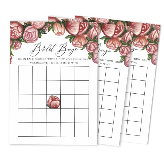 Inkdotpot 50FloralBingoGameCardsFor Bridal Wedding Shower Bachelorette Party Bulk Blank Square Fill In Gift Ideas