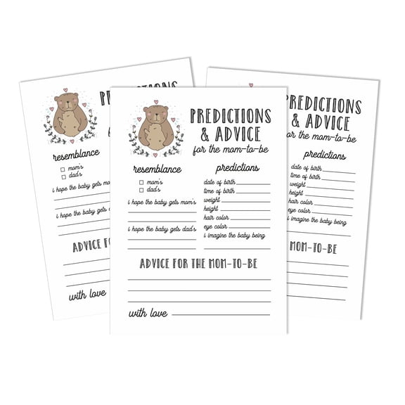 Inkdotpot 50Prediction CardsFor Baby Shower Game Gender Neutral Bear Animal Party Supplies-Fun Baby Shower Game Favors