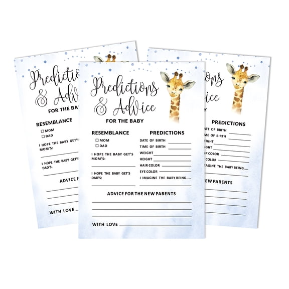 Inkdotpot 50Prediction CardsFor Baby Shower Game Giraffe Jungle Animals Party Supplies Fun Baby Shower Game Favors