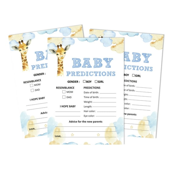 Inkdotpot 50Prediction CardsFor Baby Shower Game Giraffe Jungle Animals Party Supplies Fun Baby Shower Game Favors