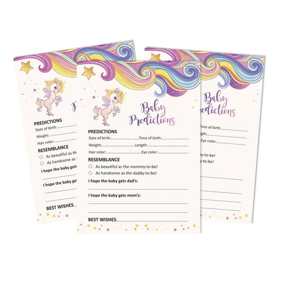 Inkdotpot 50Prediction CardsFor Baby Shower Game Unicorn Gender Neutral Party Supplies Fun Baby Shower Game Favors