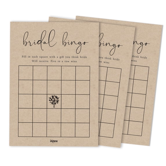 Inkdotpot 50Rustic Kraft PaperBingoGameCardsFor Bridal Wedding Shower Bachelorette Party Bulk Blank Square Fill In Gift Ideas