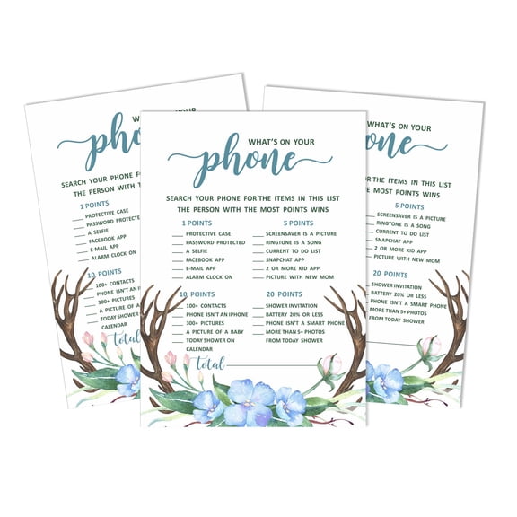 Inkdotpot 50What'sIn Your PhoneBaby Shower GameCards Gender Neutral Activity CardsPartyIdea Antler (Boy) Baby Shower Party Supply