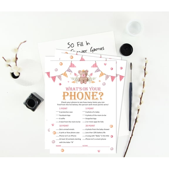 Inkdotpot 50What'sIn Your PhoneBaby Shower GameCards Gender Neutral Activity CardsPartyIdea Party Baby Shower Party Supply