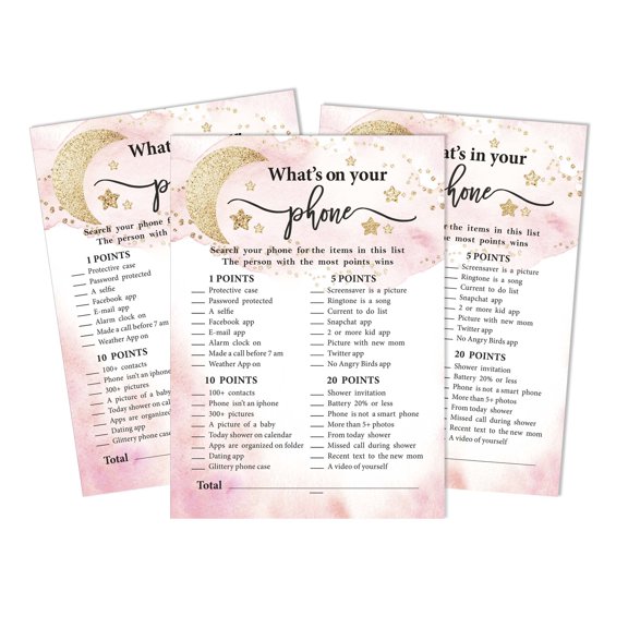 Inkdotpot 50What'sIn Your PhoneBaby Shower GameCards Glitter Star Activity CardsPartyIdea Gender Reveal Baby Shower Party Supply