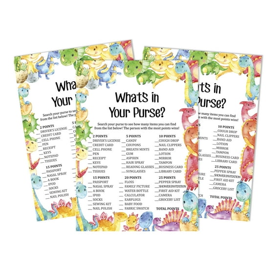 Inkdotpot 50What'sIn Your PurseBaby Shower GameCards Dinosaur Jungle Animals Activity CardsPartyIdea Baby Shower Party Supply