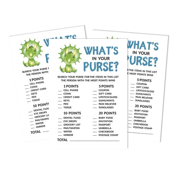 Inkdotpot 50What'sIn Your PurseBaby Shower GameCards Dinosaur Jungle Animals Activity CardsPartyIdea Baby Shower Party Supply