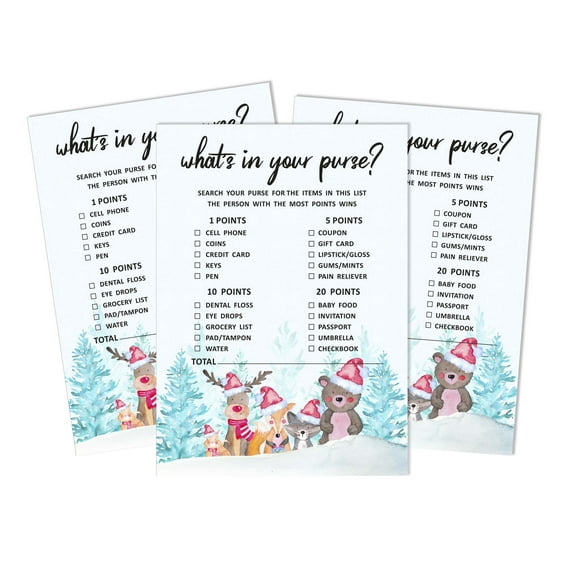 Inkdotpot 50What'sIn Your PurseBaby Shower GameCards Gender Neutral Activity CardsPartyIdea Winter Jungle Theme Baby Shower Party Supply