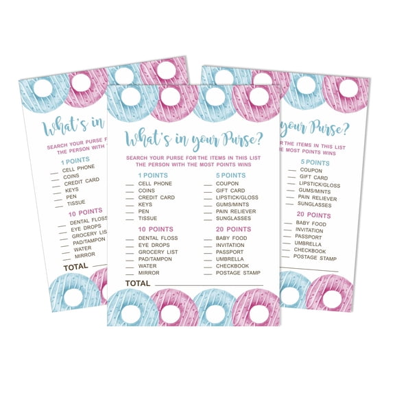 Inkdotpot 50What'sIn Your PurseBaby Shower GameCards He Or She Activity CardsPartyIdea Donuts Baby Shower Party Supply