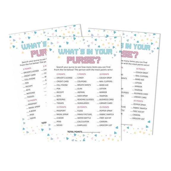 Inkdotpot 50What'sIn Your PurseBaby Shower GameCards Its A Boy Its A Girl Activity CardsPartyIdea Gender Reveal Baby Shower Party Supply