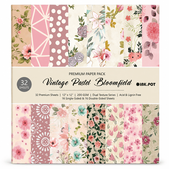 Inkdotpot 9X6" Scrapbook Paper Pack, 32 Sheets,Paper for Journaling