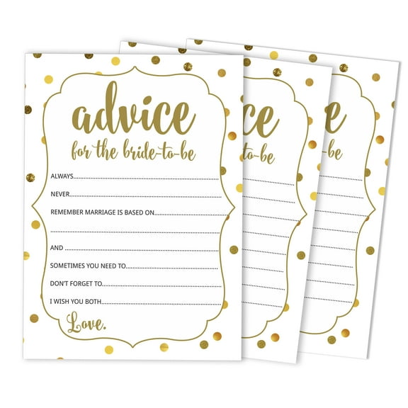 Inkdotpot Advice For The BrideCardsSet Of 50Gold ConfettiBridal Shower Activity Game