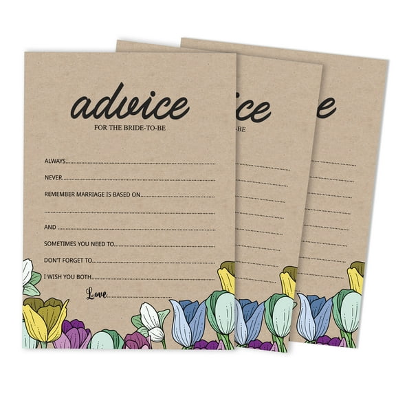 Inkdotpot Advice For The BrideCardsSet Of 50Rustic Kraft FloralBridal Shower Activity Game