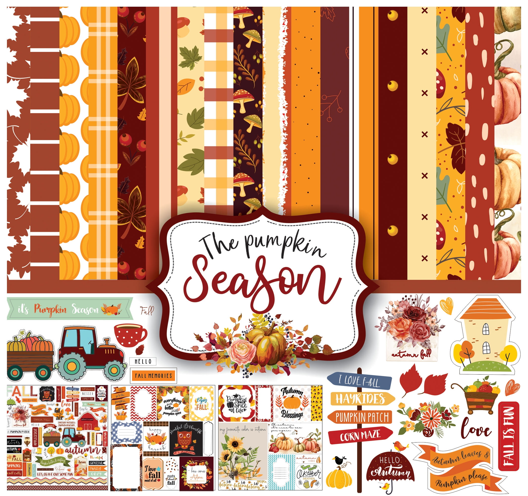 Inkdotpot Autumn Fall Theme Collection Double-Sided Scrapbook Paper Kit Cardstock 12"x12" Card Making Paper Pack With Sticker Sheet - 16 Pages - Orange