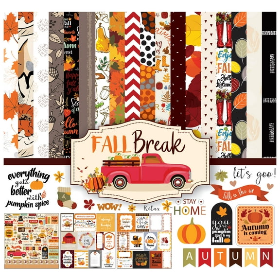 Inkdotpot Autums Fall break Collection Double-Sided Scrapbook Paper Kit Cardstock 12"x12" Card Making Paper Pack With Sticker Sheet - 16 Pages - Orange & Black