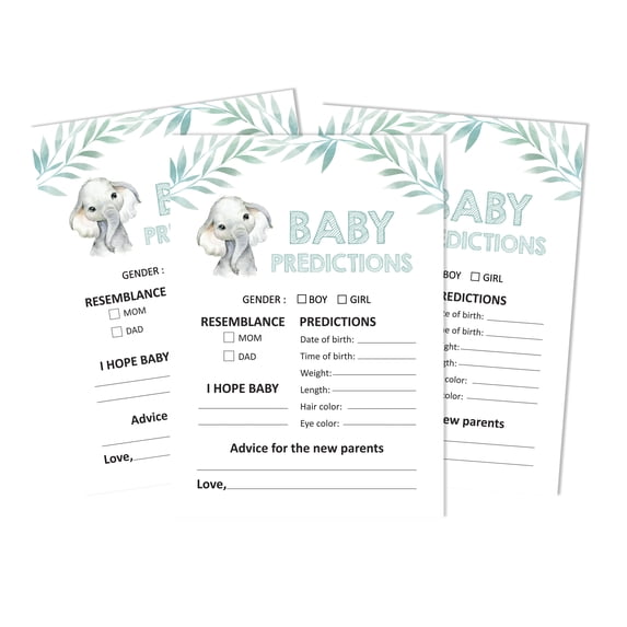 Inkdotpot Baby Elephant Gender Neutral Party Supplies Set Of 50 Baby ShowerPrediction Cards For Baby Shower Game