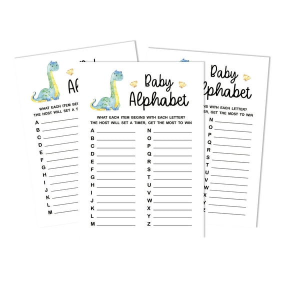 Inkdotpot Baby Shower Game Set Of 50 BabyAlphabetABCGame Dinosaur Jungle Animals Party Supplies