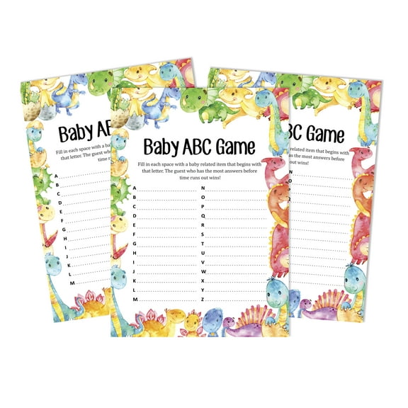 Inkdotpot Baby Shower Game Set Of 50 BabyAlphabetABCGame Dinosaur Jungle Animals Party Supplies