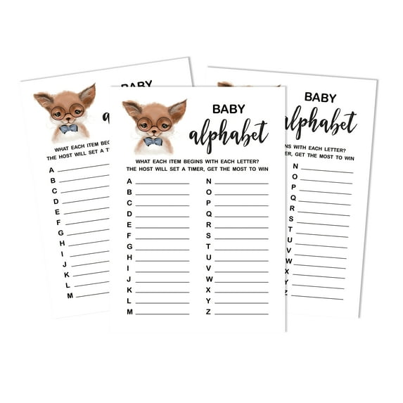 Inkdotpot Baby Shower Game Set Of 50 BabyAlphabetABCGame Fox Jungle Animals Party Supplies
