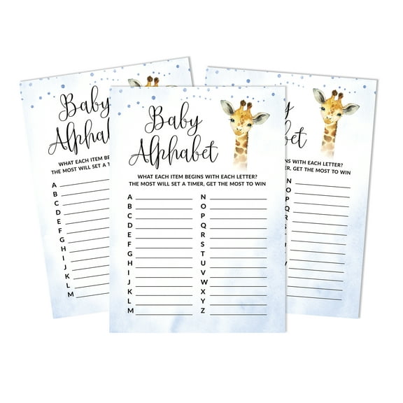 Inkdotpot Baby Shower Game Set Of 50 BabyAlphabetABCGame Giraffe Jungle Animals Party Supplies