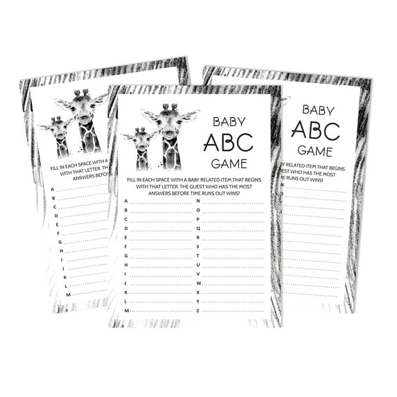 Inkdotpot Baby Shower Game Set Of 50 BabyAlphabetABCGame Giraffe Jungle Animals Party Supplies