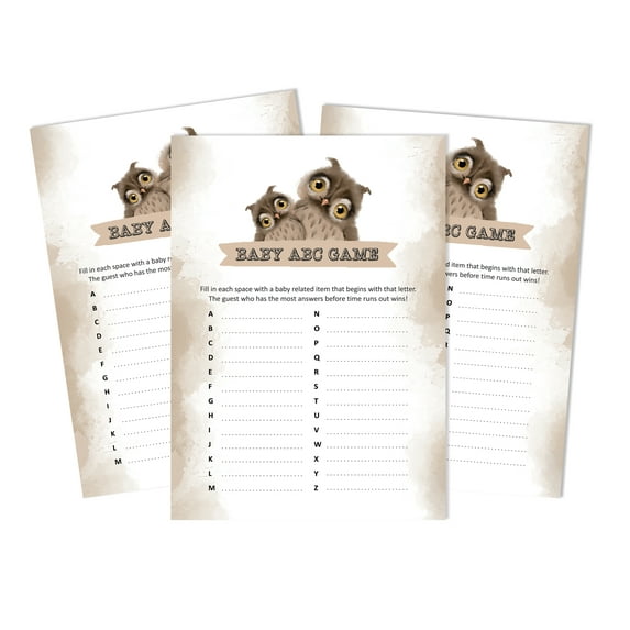 Inkdotpot Baby Shower Game Set Of 50 BabyAlphabetABCGame Owl Bird Party Supplies
