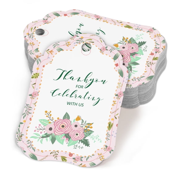 Inkdotpot Baby Shower Thank YouTags- Paper Gift HangTagsForBirthdayParty,Floral Wreath Theme,GirlBabyShower Party Collection- Pack of 50