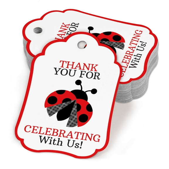 Inkdotpot Baby Shower Thank YouTags- Paper Gift HangTagsForBirthdayParty,Ladybug Theme,GirlBabyShower Party Collection- Pack of 50