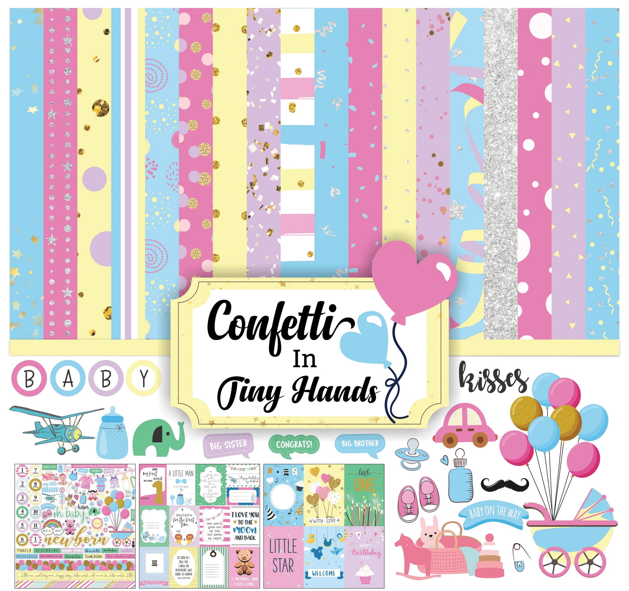 Inkdotpot Baby Theme Pastel Confetti Collection Double-Sided Scrapbook Paper Kit Cardstock 12"x12" Card Making Paper Pack Of With Sticker Sheet - 16 Pages - Multicolor