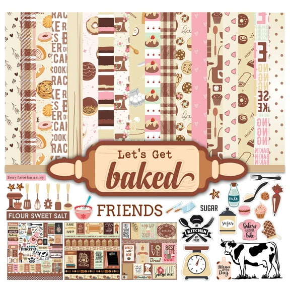Inkdotpot Baking Theme Collection Double,Sided Scrapbook Paper Kit Cardstock 12"x12" Card Making Paper Pack Of With Sticker Sheet - 16 Pages - Multicolor