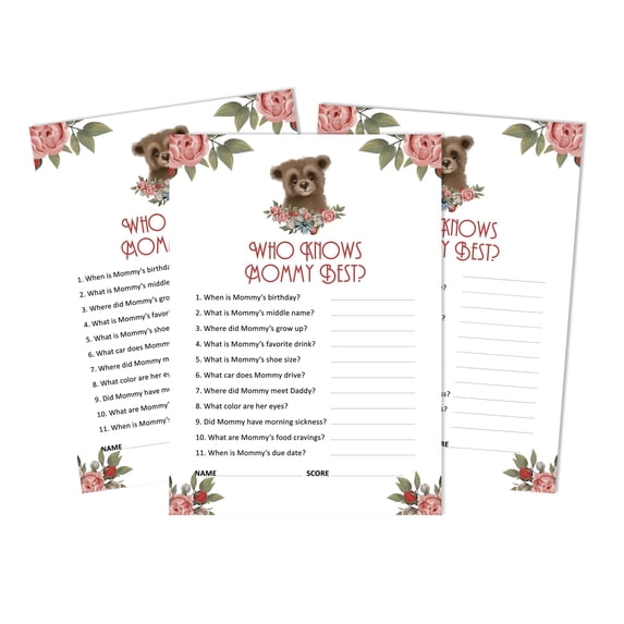Inkdotpot Bear Jungle Animals Who Knows Mommy BestBaby Shower GameCards FunActivity Cards Set Of 50Party Theme